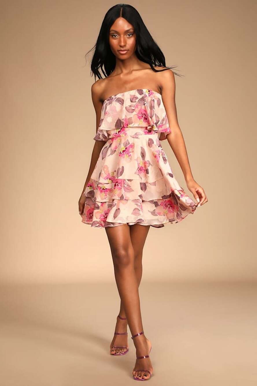 Lulus Perfect Paradise Strapless Jacquard Mini Dress Size S Pink